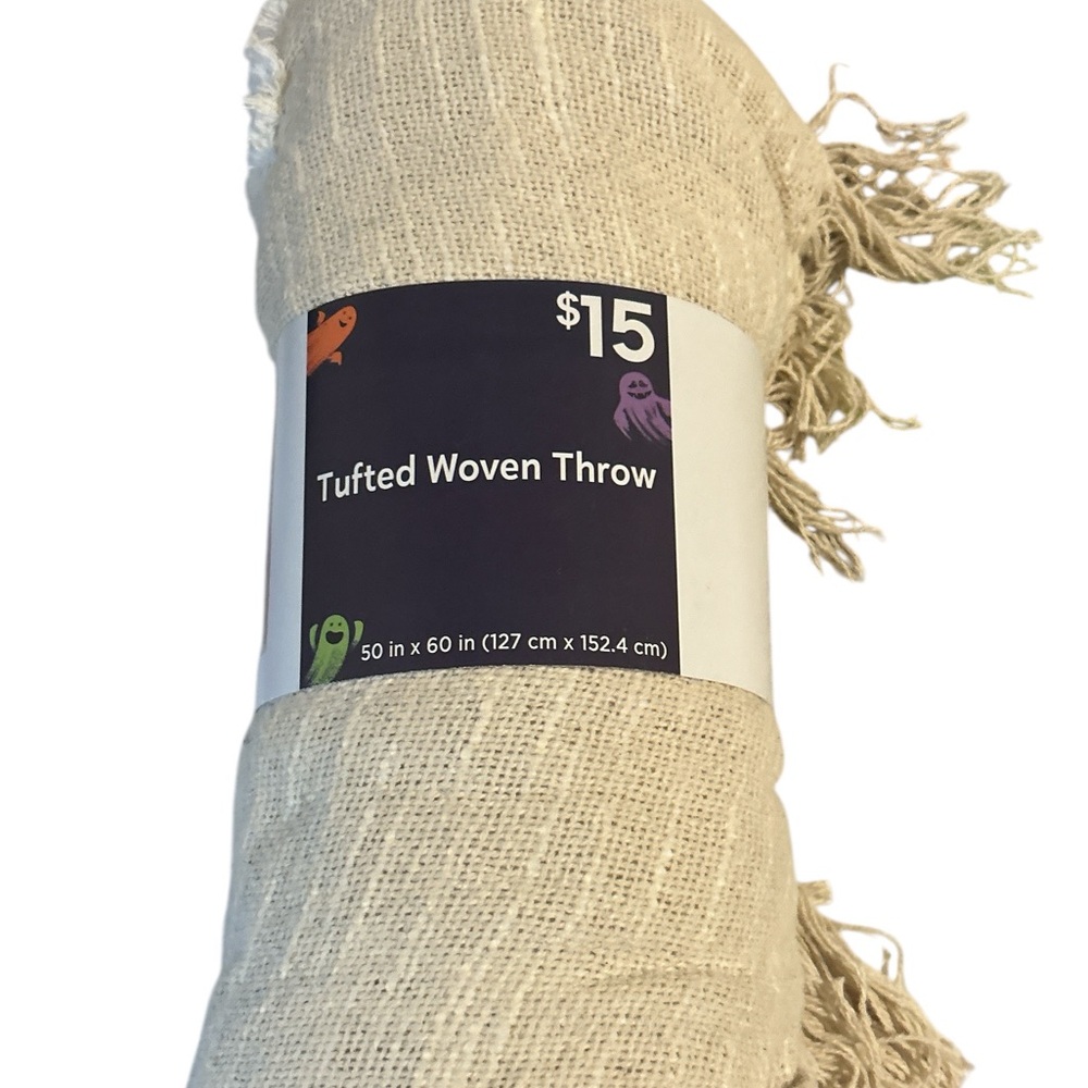 Tufted woven throw new w/ tags 50x60” -ghost themed
